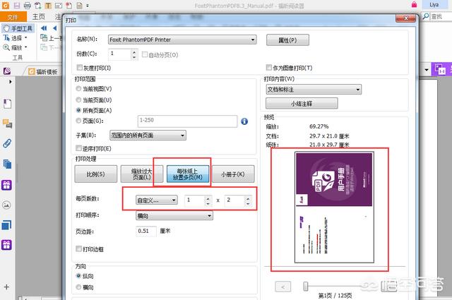如何把兩頁PDF顯示在一頁上面，謝謝？